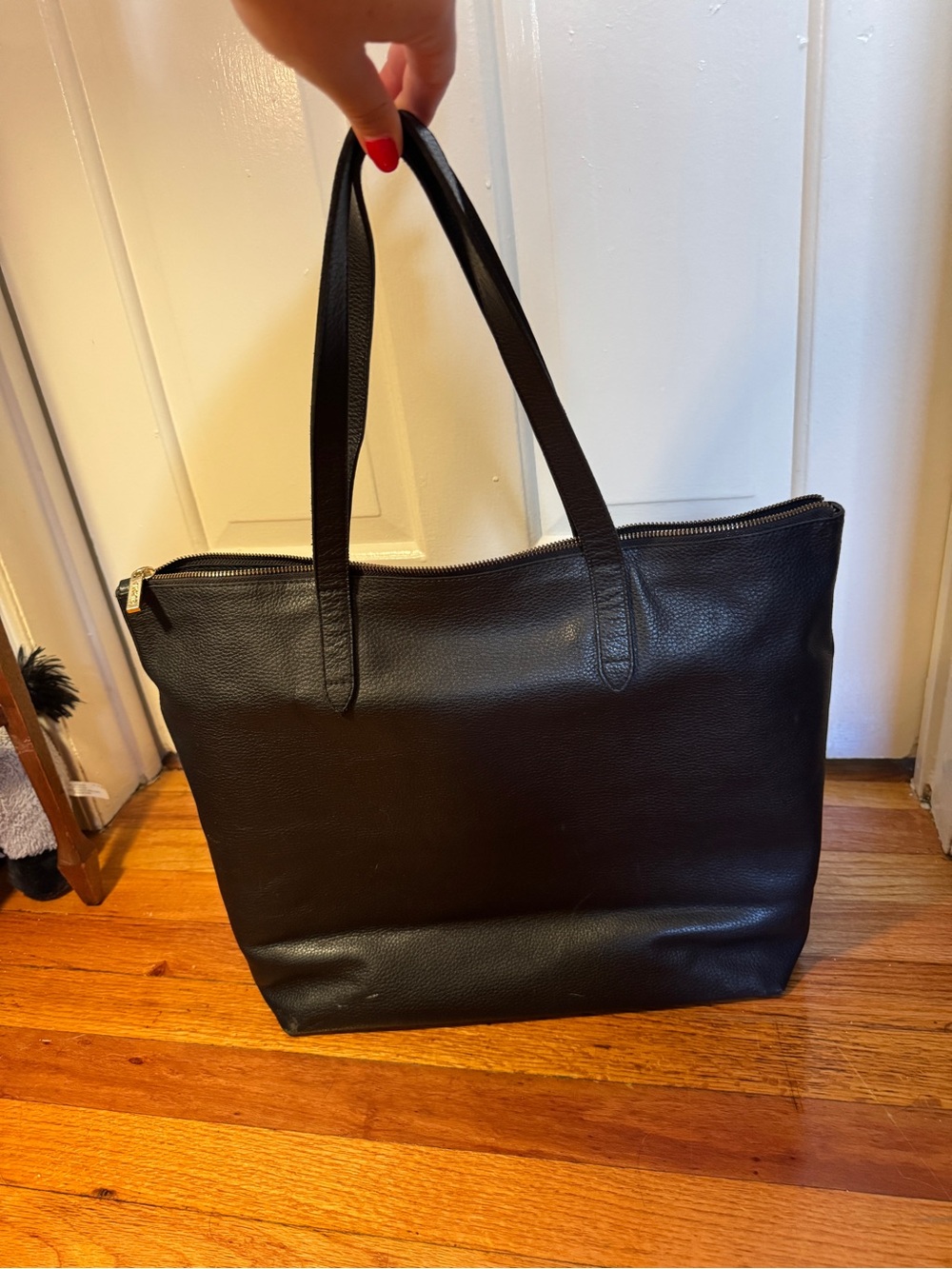 Cuyana Black Leather Zip Tote Bag